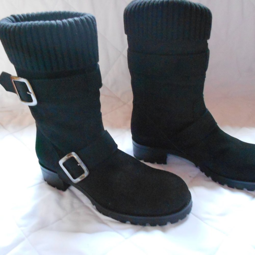 Bruglia Ribbed Textile Collar Suede Mid Calf Boots